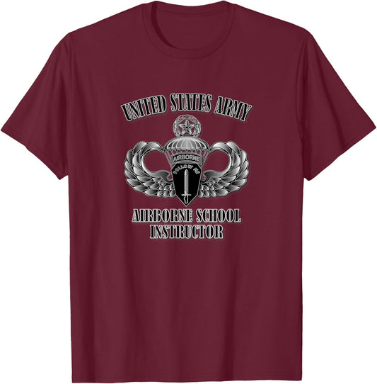 Relaxed Lifestyle Products U.S. Army Airborne School Instructor - Men's Black Small Classic Fit Short Sleeve T-Shirt - T-Shirt | Maroon