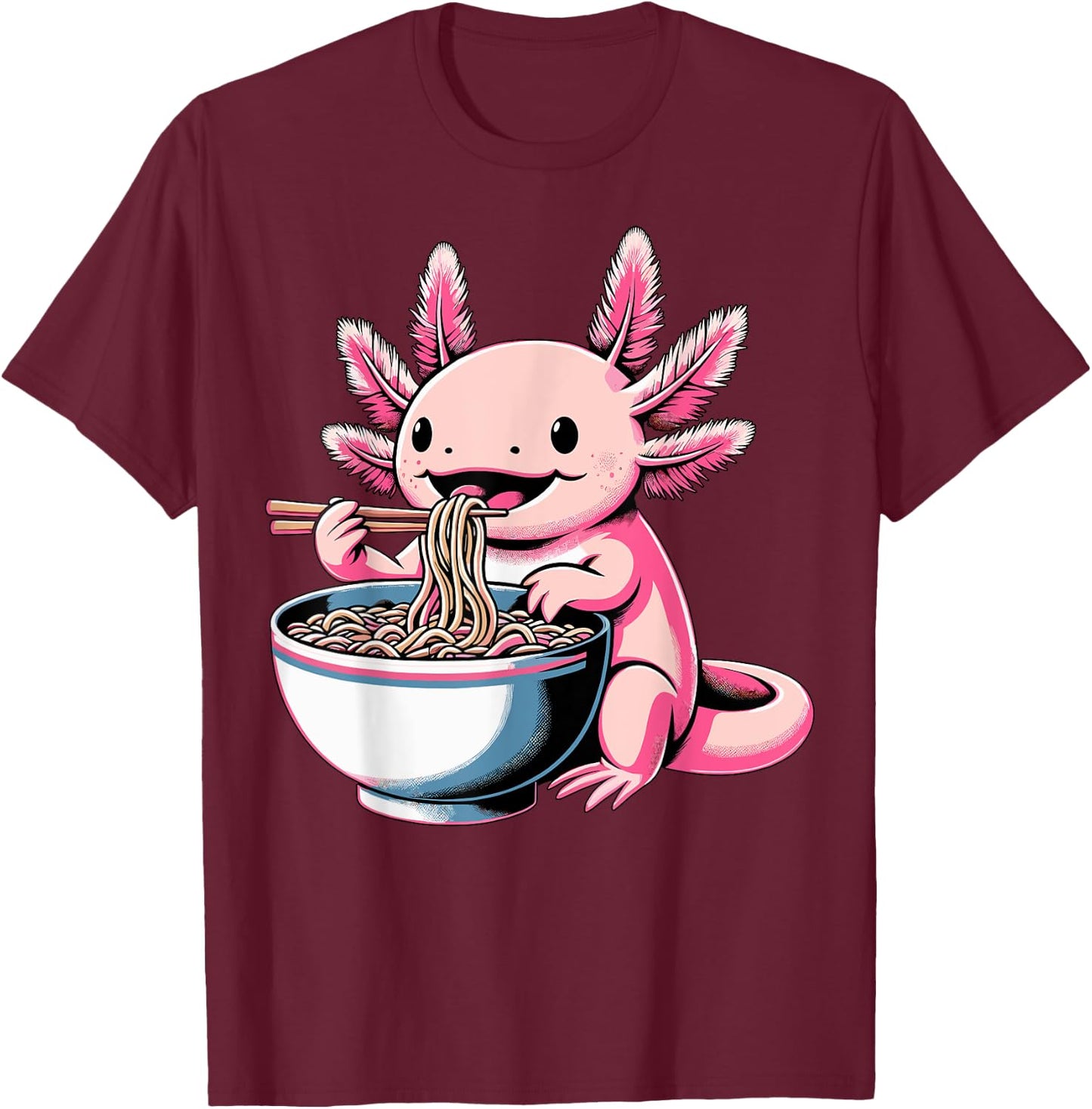 Axolotl Eating Ramen Lover Kawaii Axolotl T-Shirt - T-Shirt | Maroon