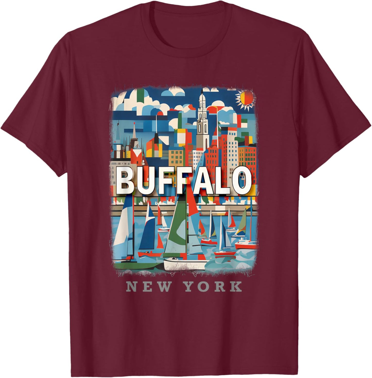 Buffalo New York NY Waterfront Wonder SD391 T-Shirt - T-Shirt | Maroon