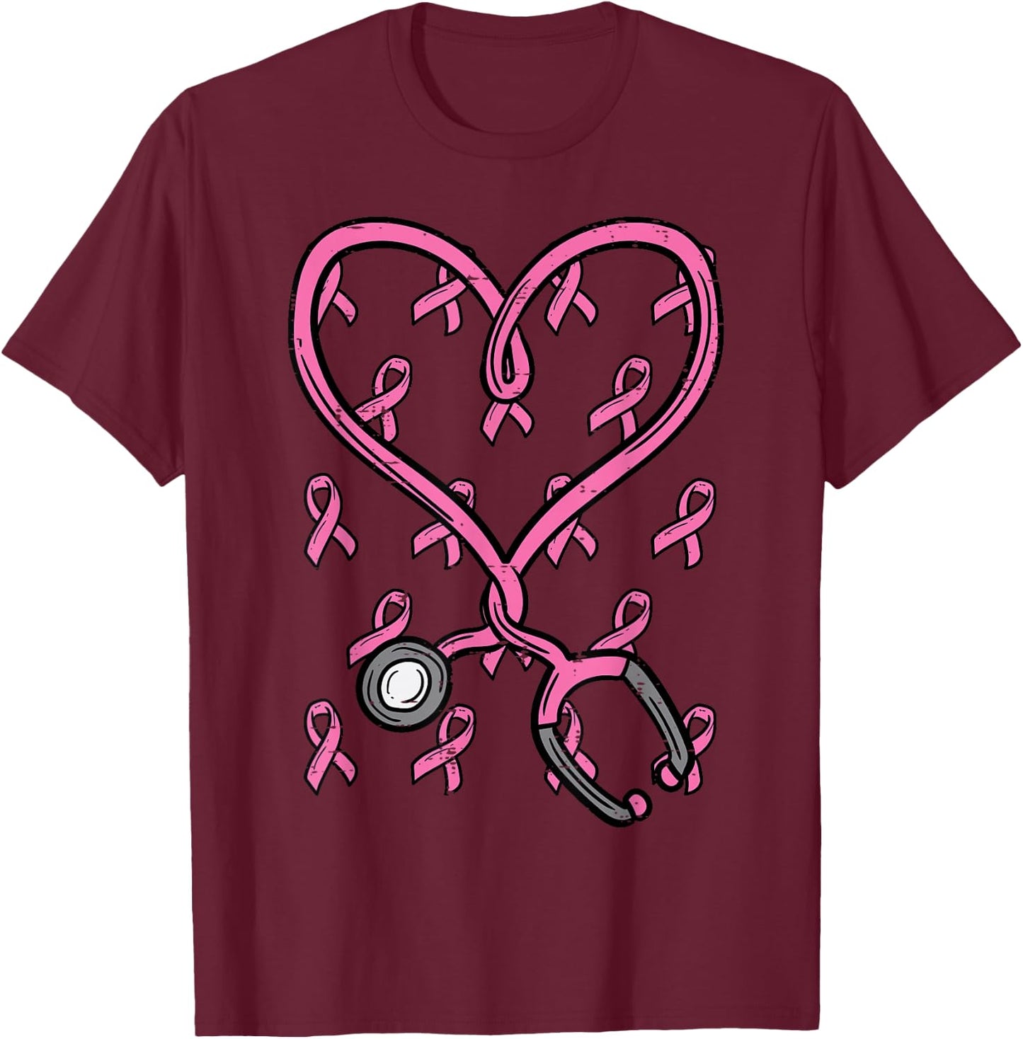 Pink Stethoscope Nurse Scrub Breast Cancer Awareness Women T-Shirt - T-Shirt | Maroon