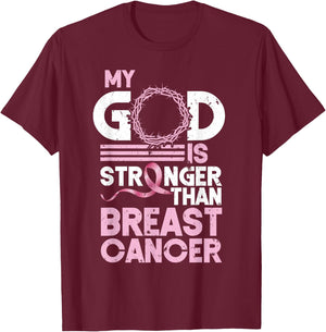 My God Is Stronger Than Breast Cancer Awareness Christian T-Shirt - T-Shirt | Maroon