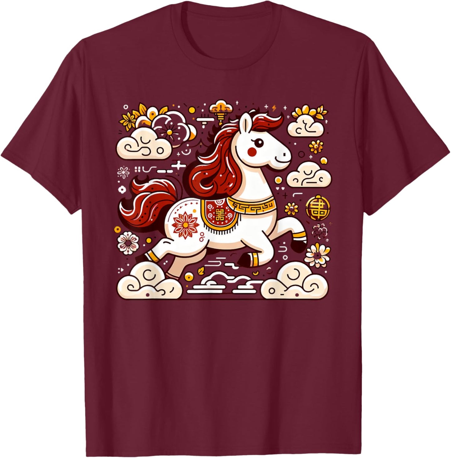 Chinese New Year of the Horse 2026 Lunar New Year Zodiac T-Shirt - T-Shirt | Maroon