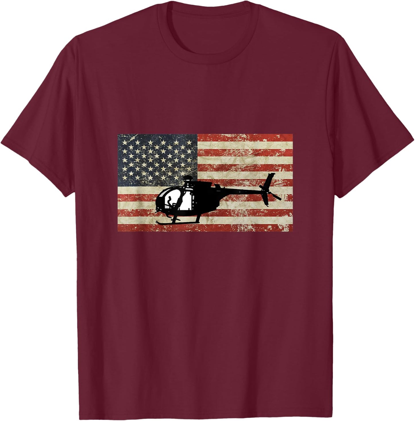 American USA Flag Little Bird Helicopter Pilot Army Military Women Kids Men T-Shirt - T-Shirt | Maroon