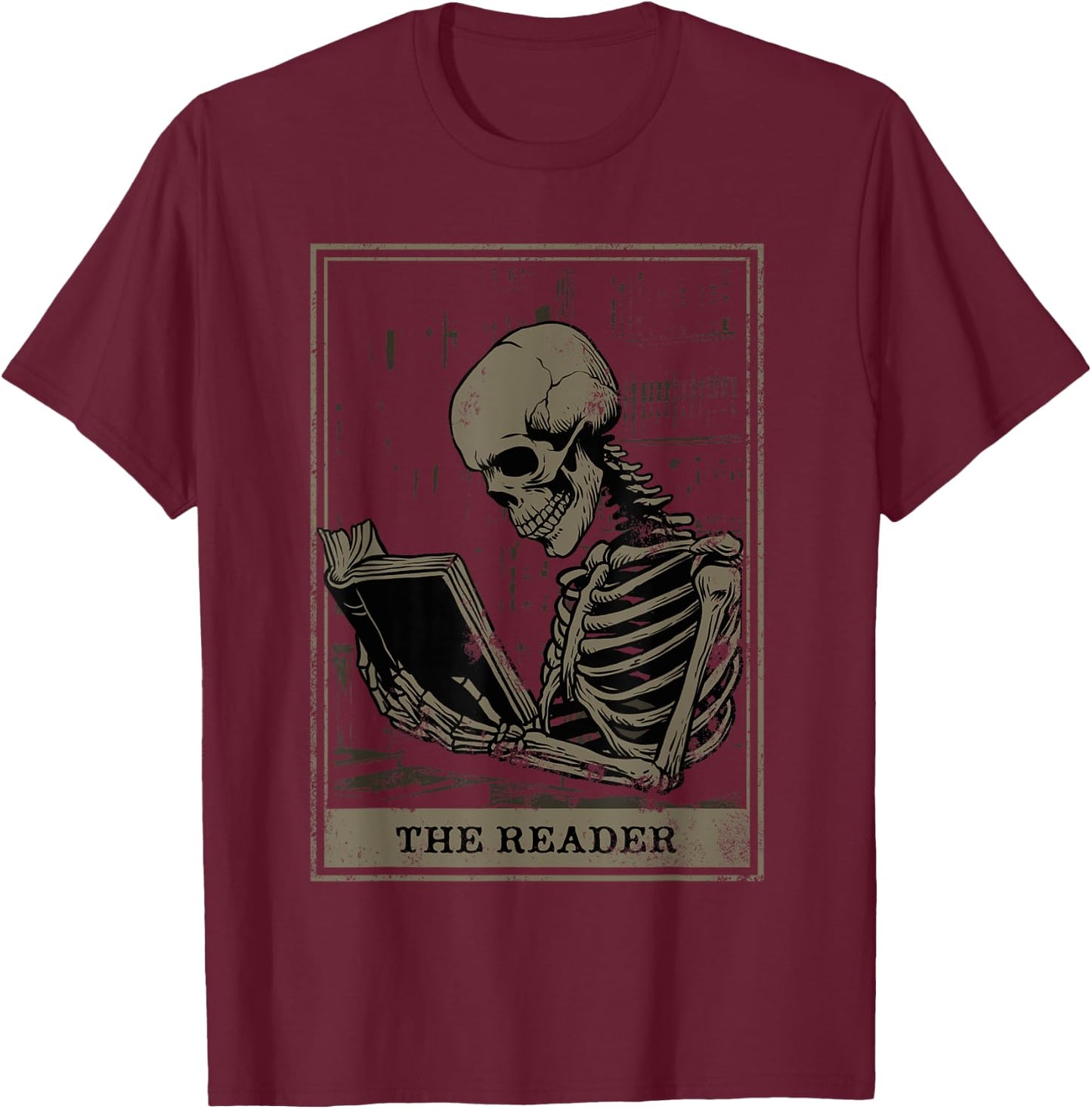 Tarot Card Shirt The Reader Tarot Skeleton Reading Book T-Shirt - T-Shirt | Maroon