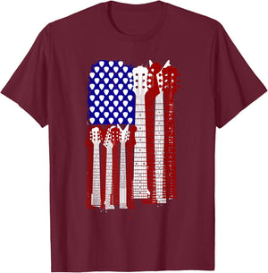 USA Flag Guitar and Plectrum Rock Concert Design | -Adults, Kids | Black, Small T-Shirt - T-Shirt | Maroon