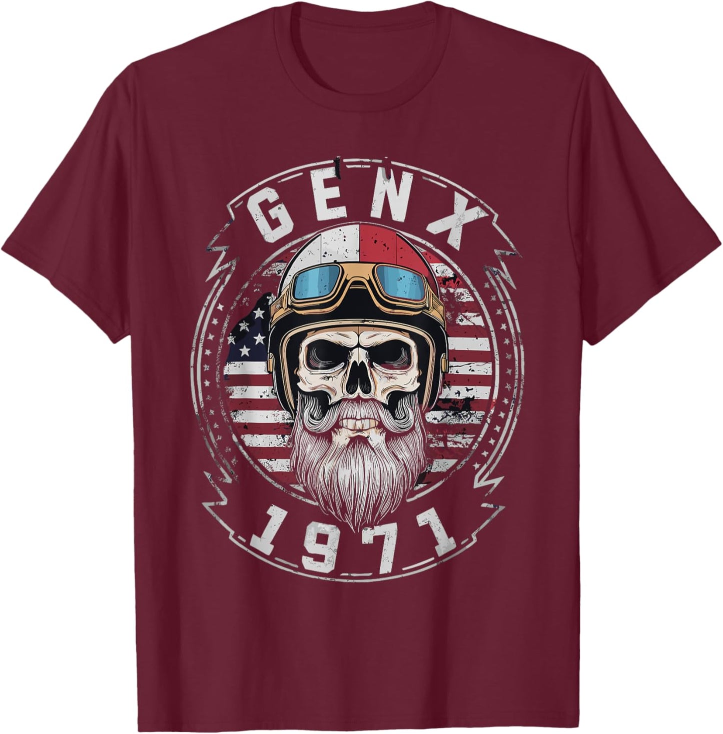 GenX 1971 Birthday FAFO Motorcycle Skull Motorcycle T-Shirt - T-Shirt | Maroon