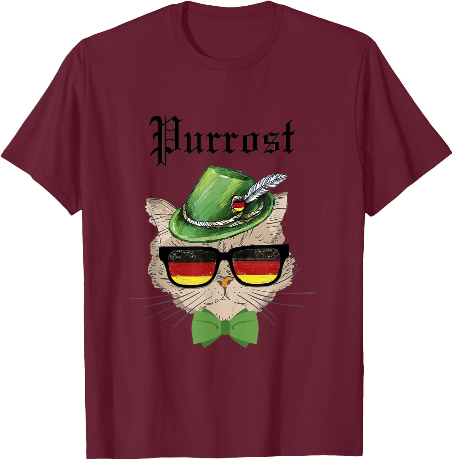 Purrost cat Bavarian Alpine Hat Funny German Oktoberfest T-Shirt - T-Shirt | Maroon