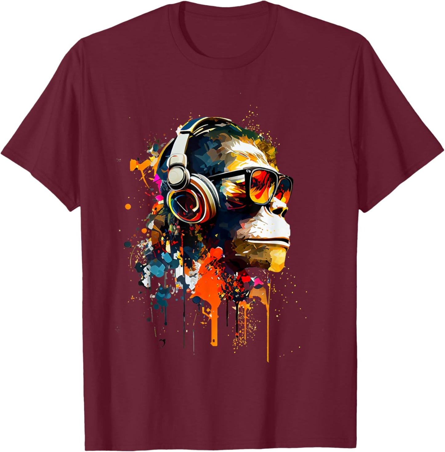 Monkey Safari - Black, Small, , Short Sleeve, Graphic, Modern, Casual, Music Theme T-Shirt - T-Shirt | Maroon