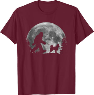 Bigfoot Walking a Dog Funny Alaskan Klee Kai Moon Halloween T-Shirt - T-Shirt | Maroon