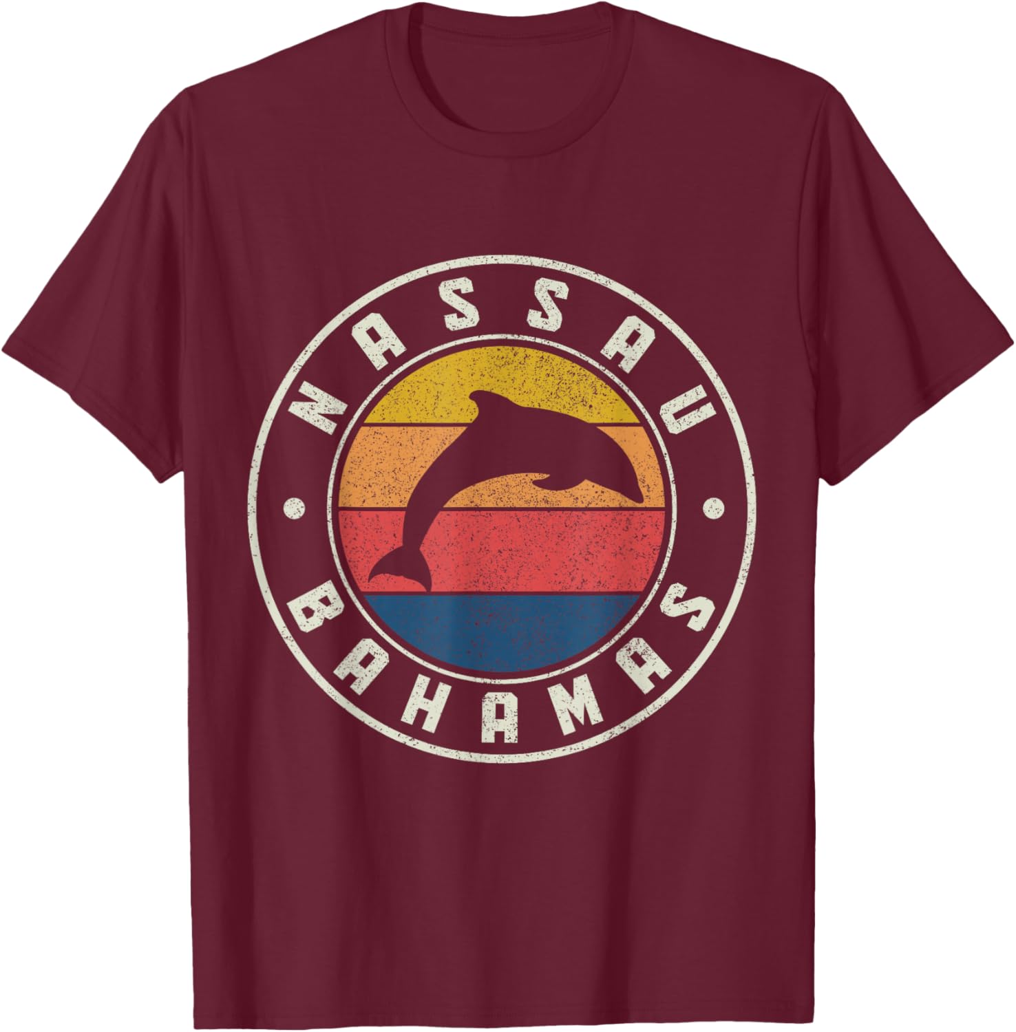 Nassau Bahamas Dolphin Souvenir Vintage T-Shirt - T-Shirt | Maroon