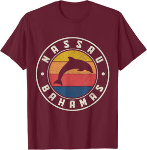 Nassau Bahamas Dolphin Souvenir Vintage T-Shirt - T-Shirt | Maroon