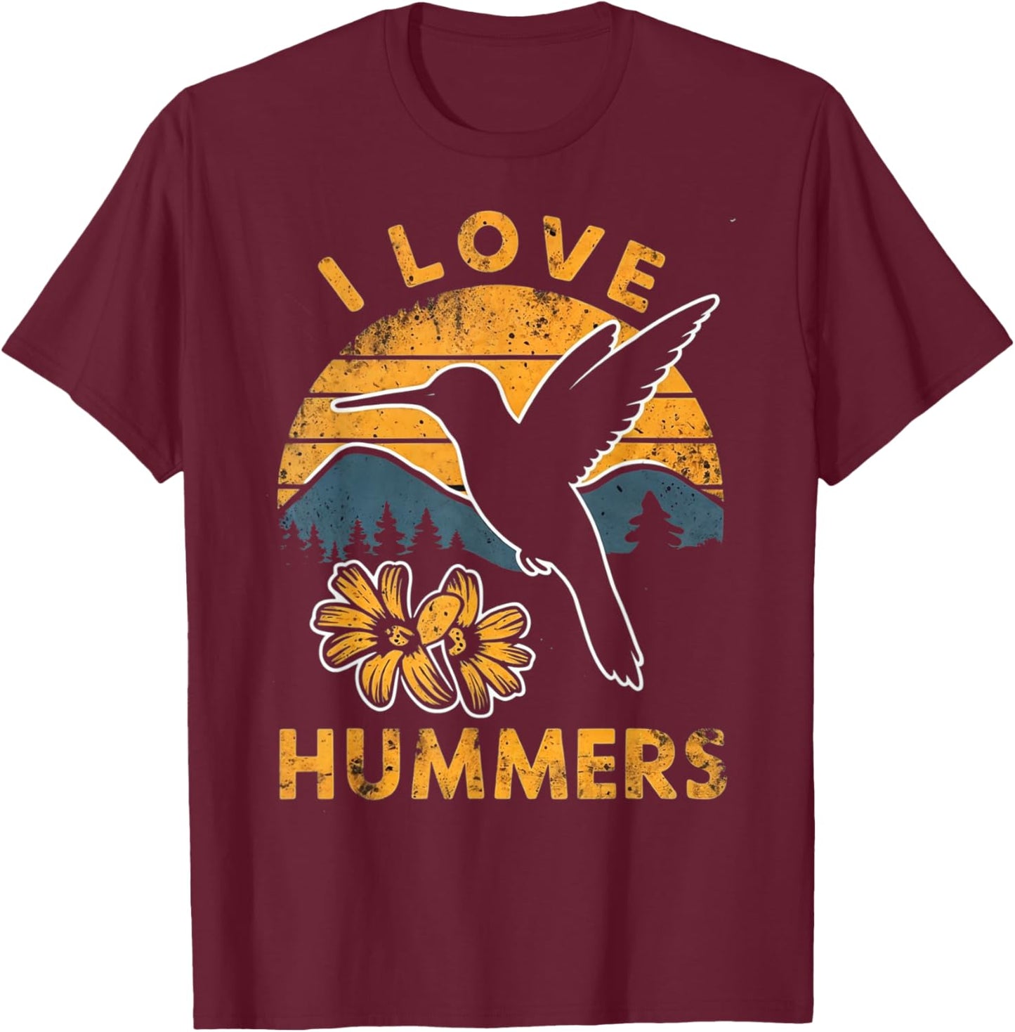 I Love Hummers Hummingbird Vintage Sunset T-Shirt - T-Shirt | Maroon