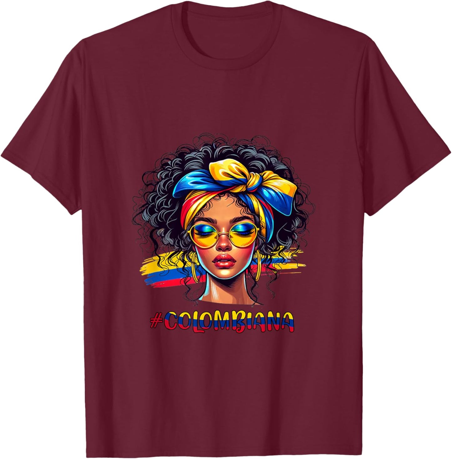 Retro Messy Bun Colombiana Colombian Girl Mujer Women T-Shirt - T-Shirt | Maroon