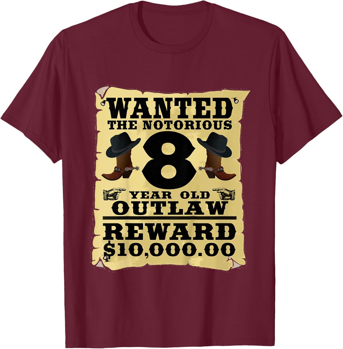 Kids 8 Year Old Cowboy Birthday Party Wild West Western 8th Gift T-Shirt - T-Shirt | Maroon