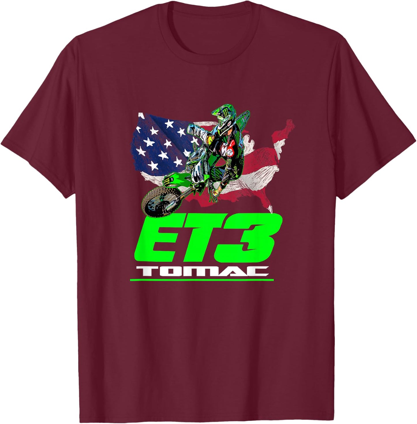 Eli Et3 Tomac Usa Flag 450sx Motocross Et1 T-Shirt - T-Shirt | Maroon