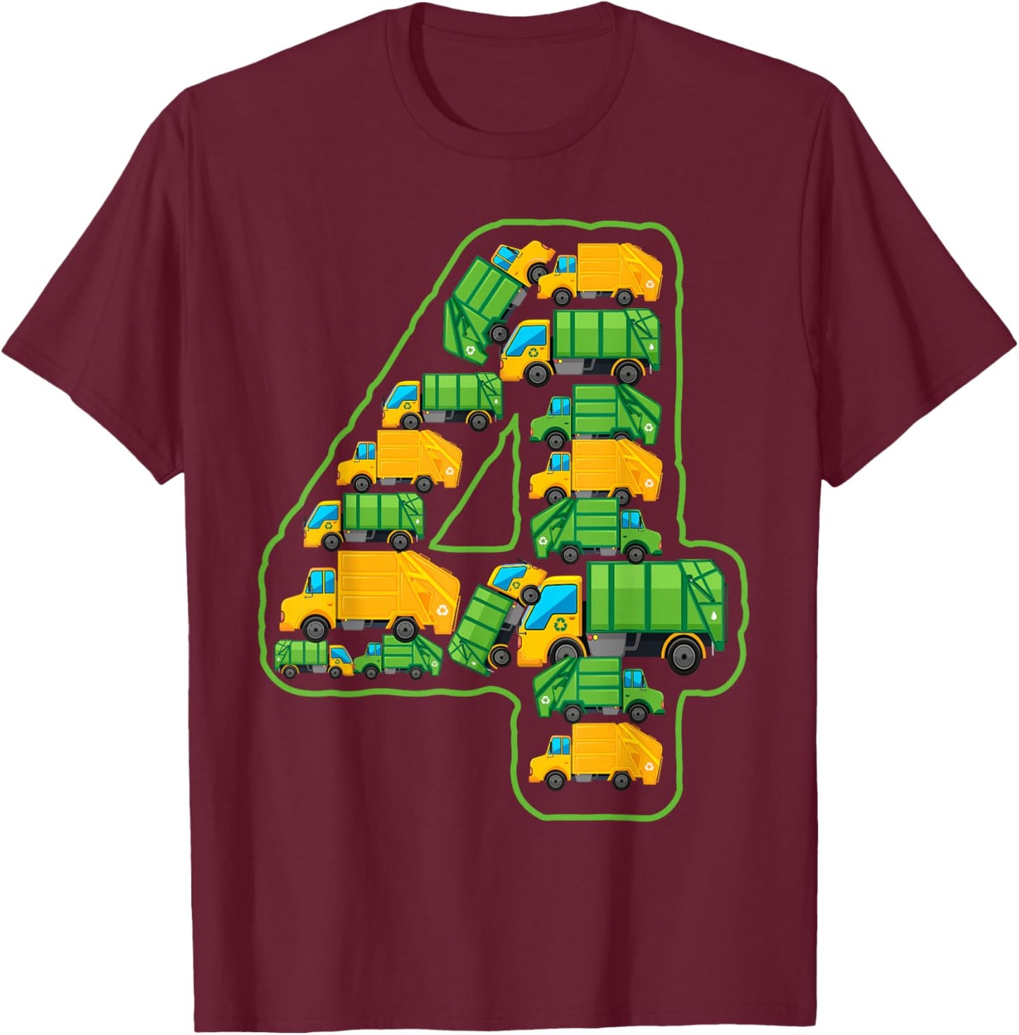Garbage Truck Themed 4th Birthday Party 4 Year Old Boys Kids T-Shirt - T-Shirt | Maroon