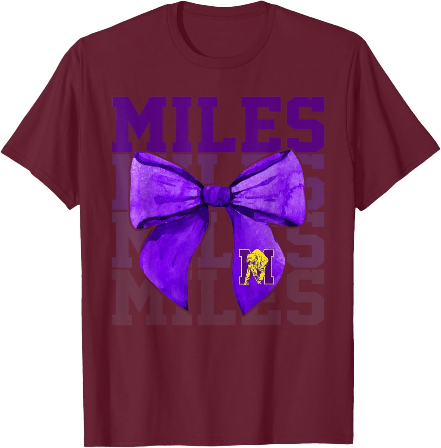 Miles College Bow Vintage Athletics Girls Women T-Shirt - T-Shirt | Maroon