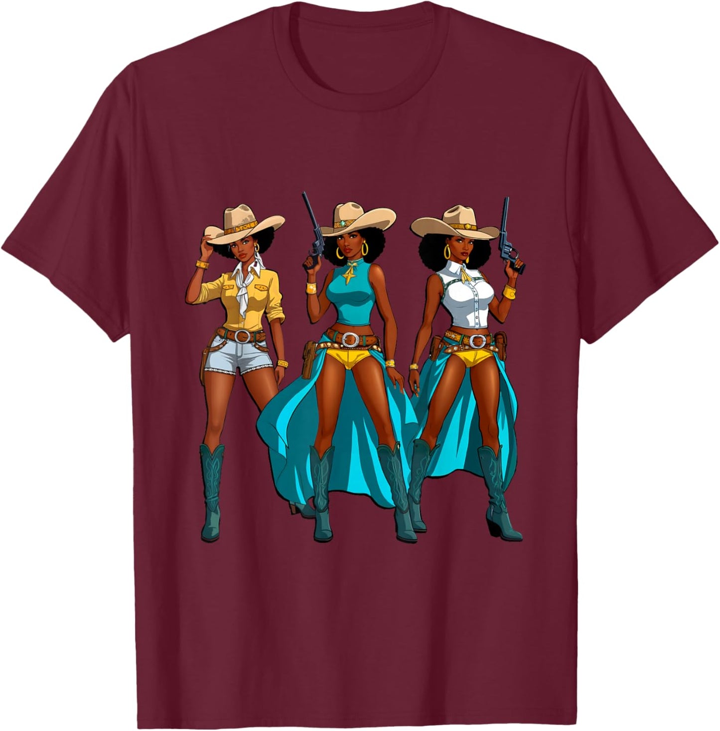 Cowgirl Western Rodeo Black Girls Juneteenth Melanin Women T-Shirt - T-Shirt | Maroon