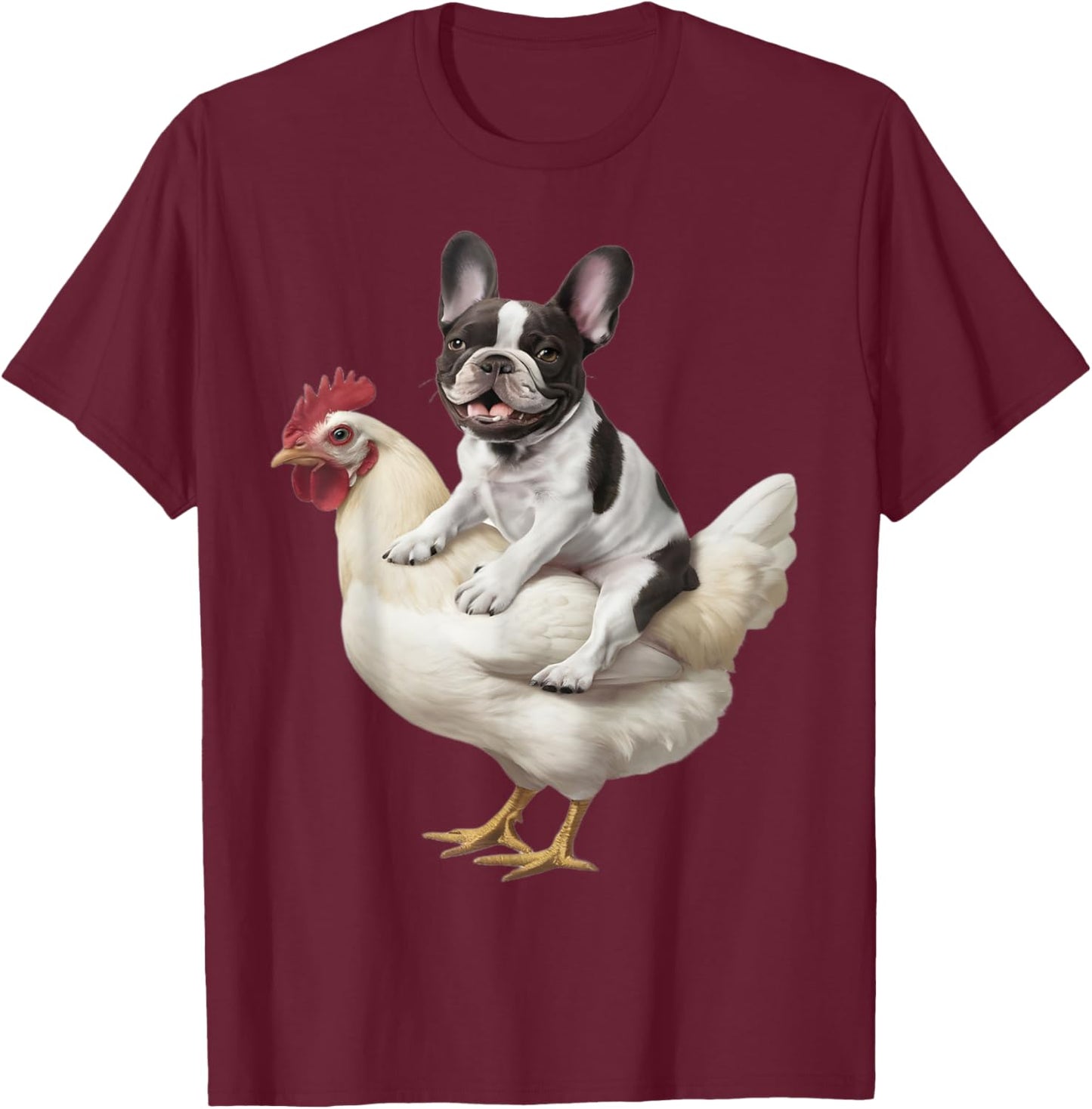 Dog on a Chicken Lover Funny French Bulldog Riding Chicken T-Shirt - T-Shirt | Maroon