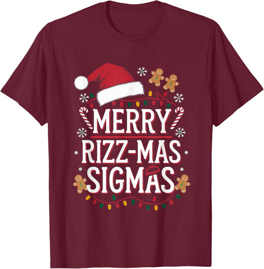 Merry Rizz Mas Sigmas Funny Gen Alpha Christmas Cool Santa T-Shirt - T-Shirt | Maroon