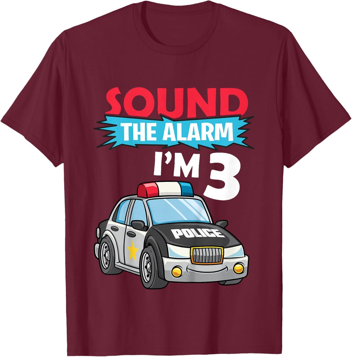 Kids Birthday Boy Shirt 3 Years Old Police Car Policeman Cop T-Shirt - T-Shirt | Maroon