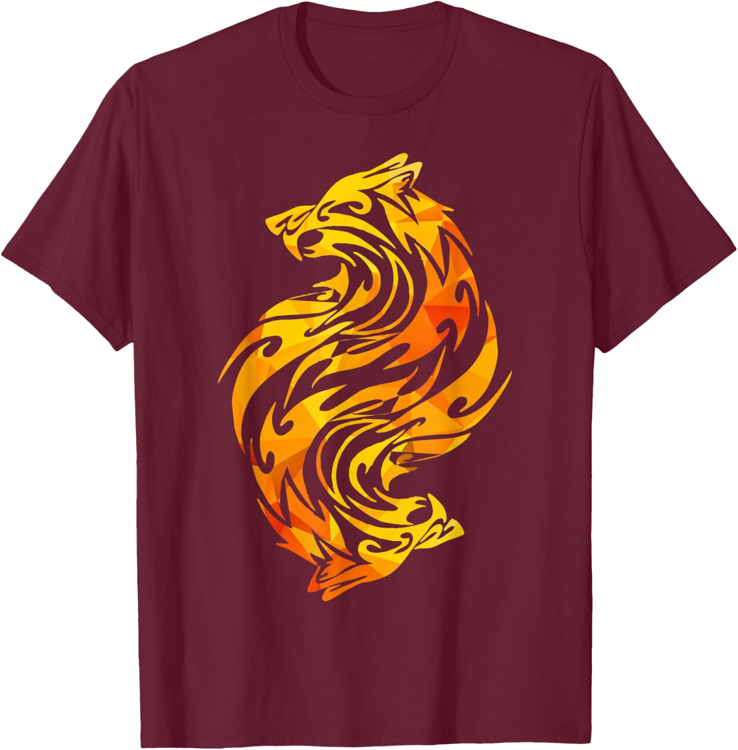Wolf, Animal, Flames, Moon, Howl, Wolves, Hunt, Graphic,Gift T-Shirt - T-Shirt | Maroon