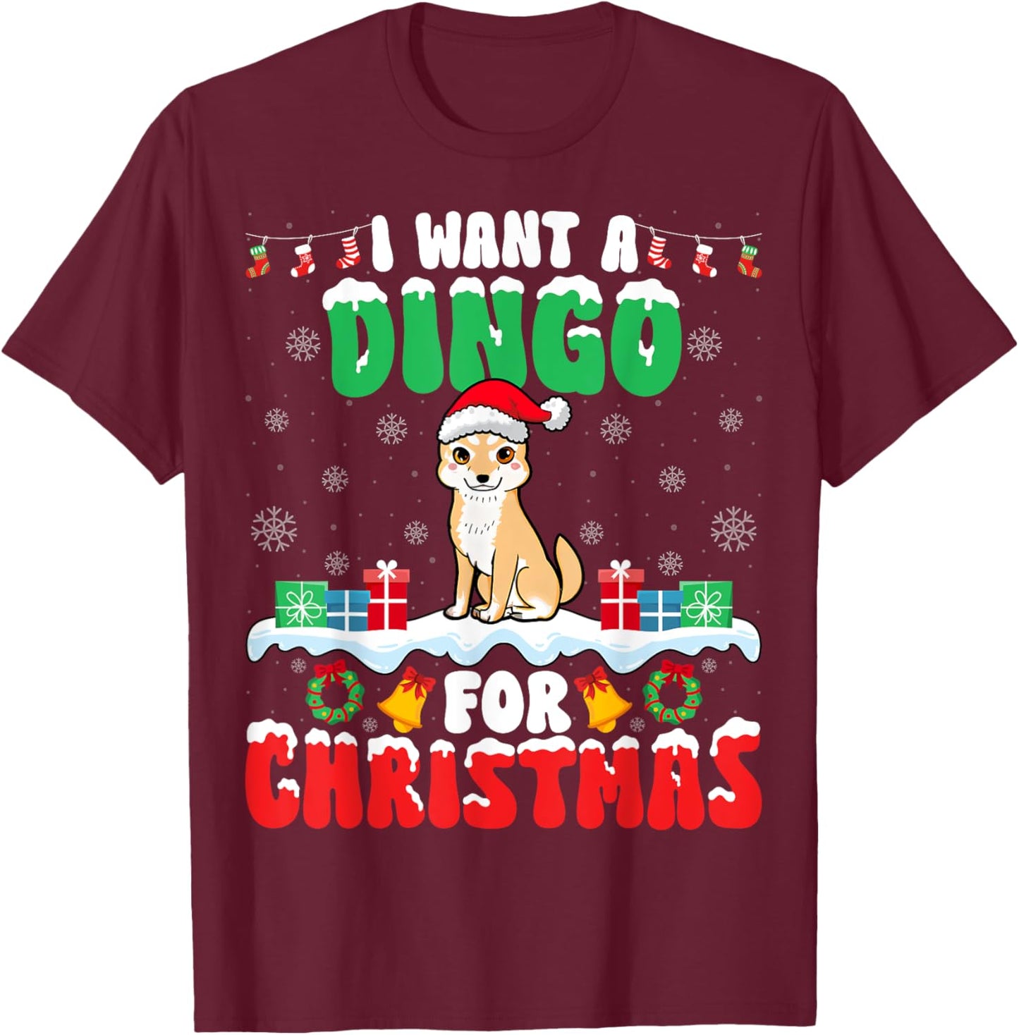 I Want A Dingo for Christmas - Dingo Dog Lover Santa Xmas T-Shirt - T-Shirt | Maroon