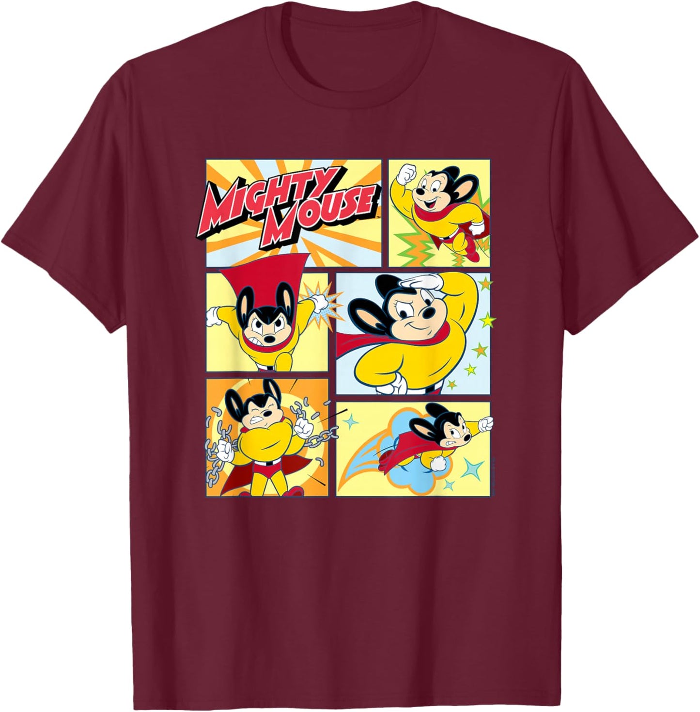 Mighty Mouse - Mighty Mouse Grid T-Shirt - T-Shirt | Maroon