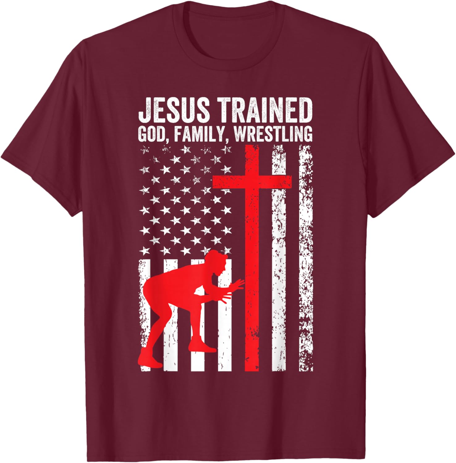 Jesus Trained, Christian Wrestler, Wrestling T-Shirt - T-Shirt | Maroon
