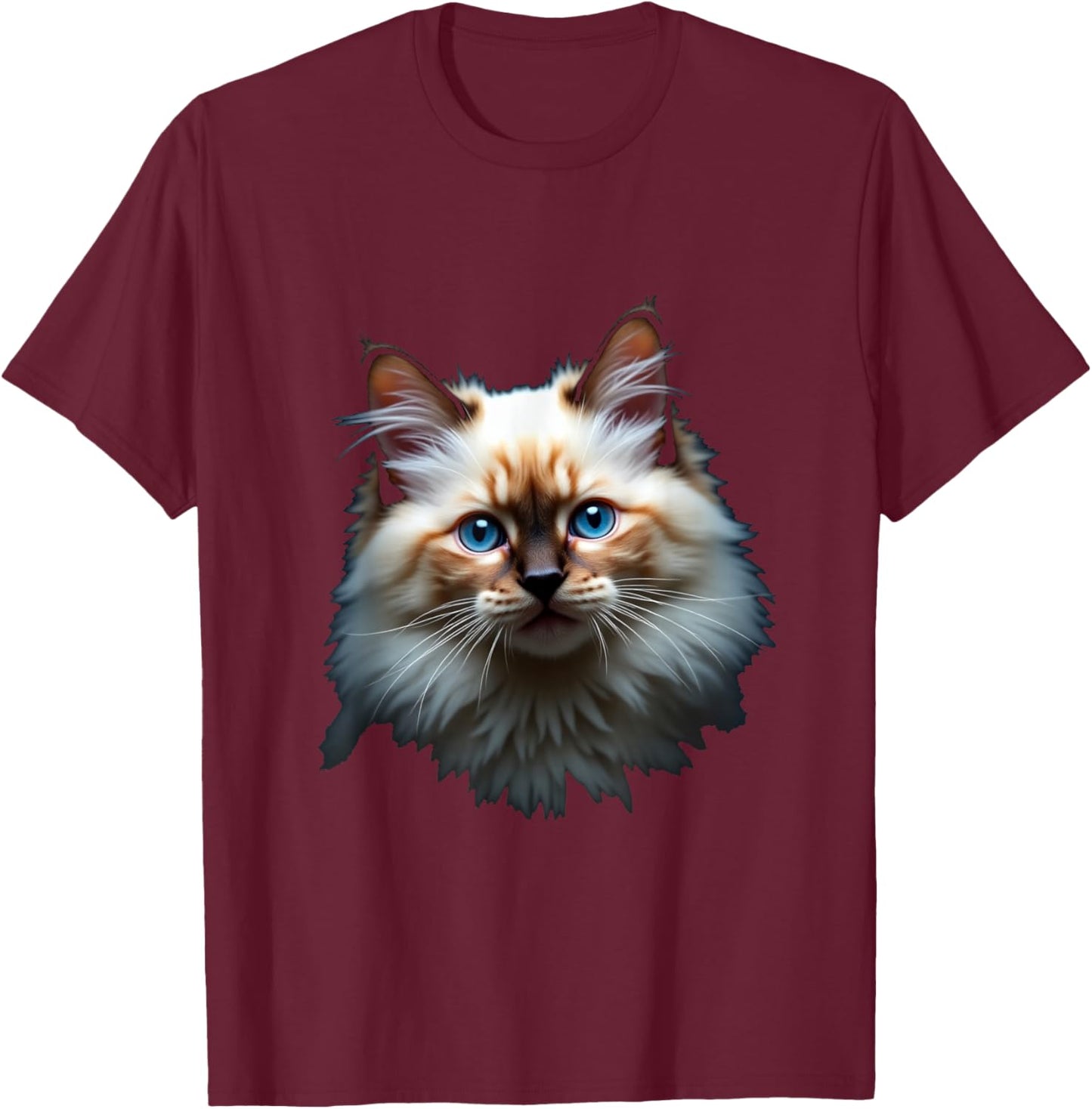Ragdoll Cat Head - Realistic Art of Darkness T-Shirt - T-Shirt | Maroon