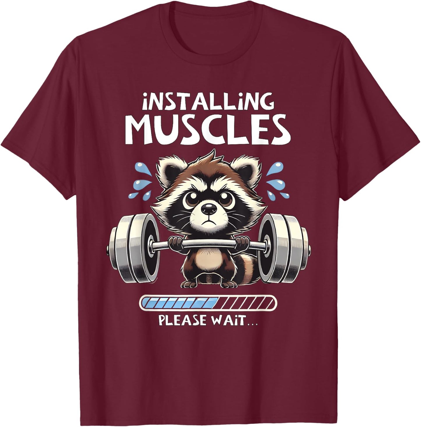 Funny Cute Raccoon Workout Gym Fitness Weightlifting T-Shirt - T-Shirt | Maroon