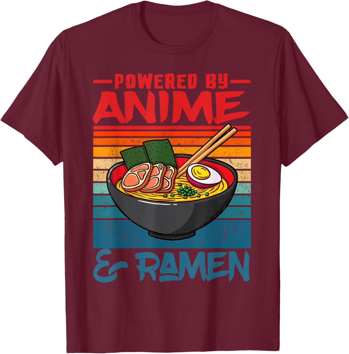 Powered by Anime & Ramen Love Anime Noodles Women Kids T-Shirt - T-Shirt | Maroon