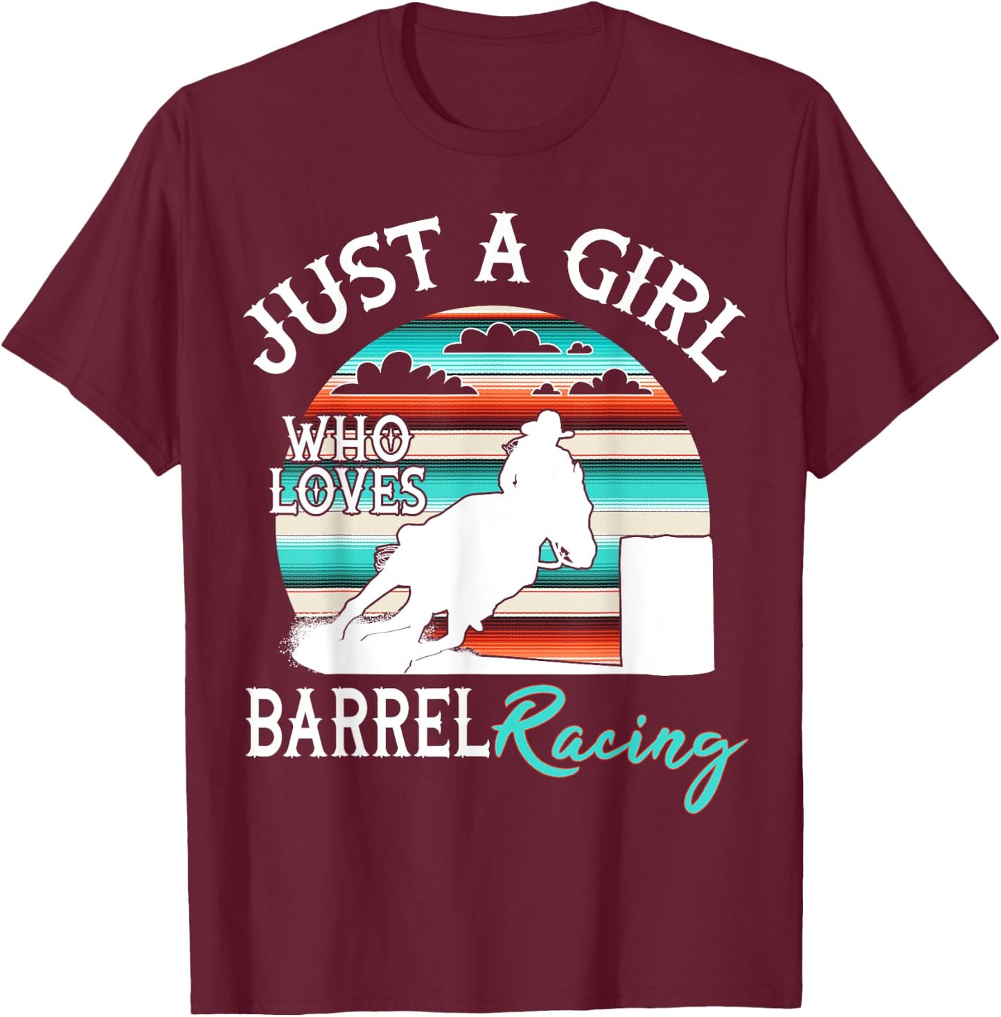 Serape Sunset Horse Barrel Racing Western Rodeo Cowgirl T-Shirt - T-Shirt | Maroon