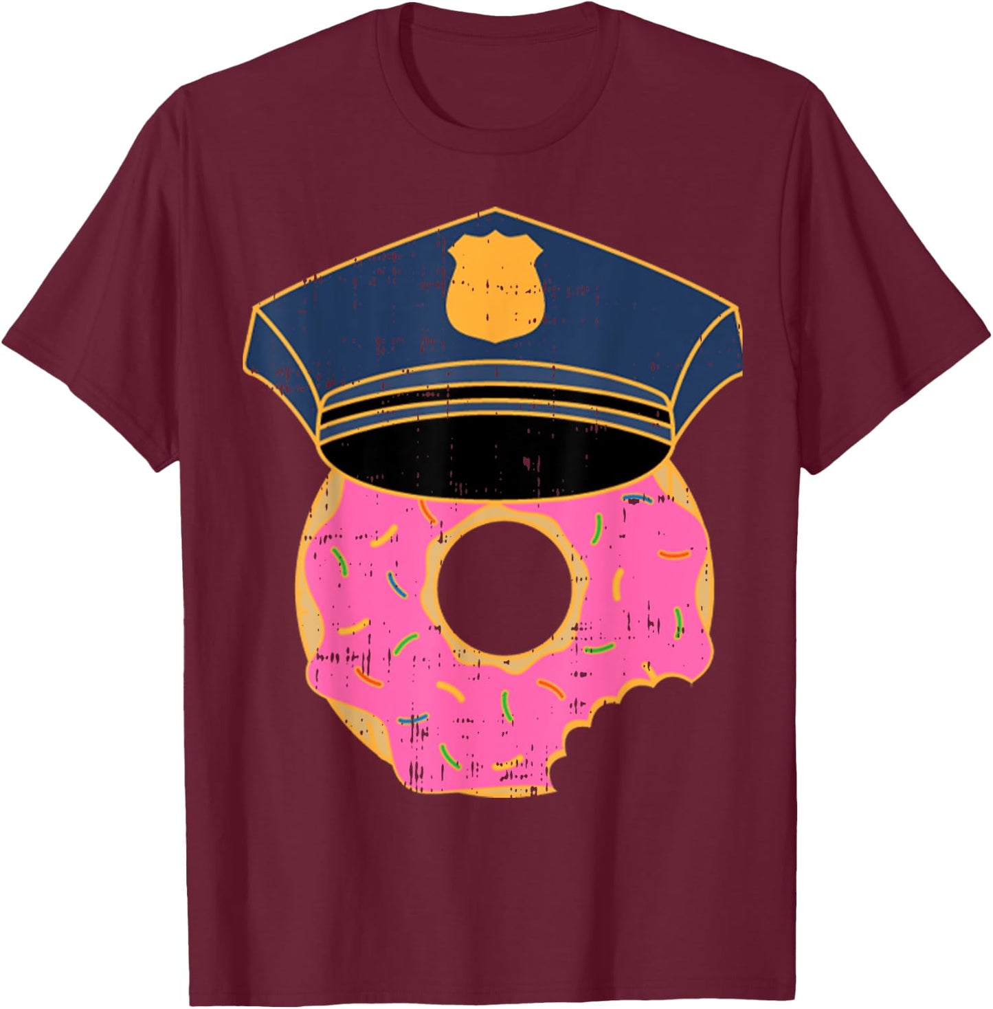 Donut Sprinkles Police Hat Cop Awesome Doughnut Food Gift T-Shirt - T-Shirt | Maroon