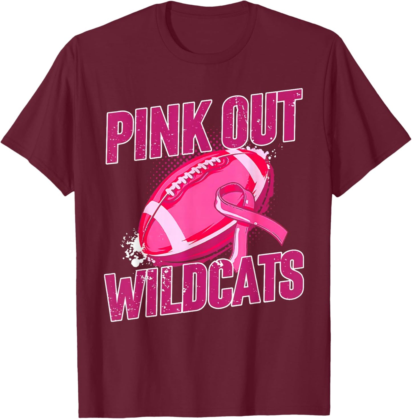 Wildcats Pink Out Football Tackle Breast Cancer T-Shirt - T-Shirt | Maroon