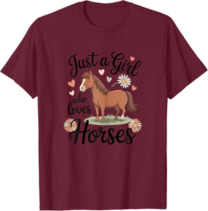 Horse Riding for Girls Women - Just a Girl Who Loves Horses T-Shirt - T-Shirt | Maroon