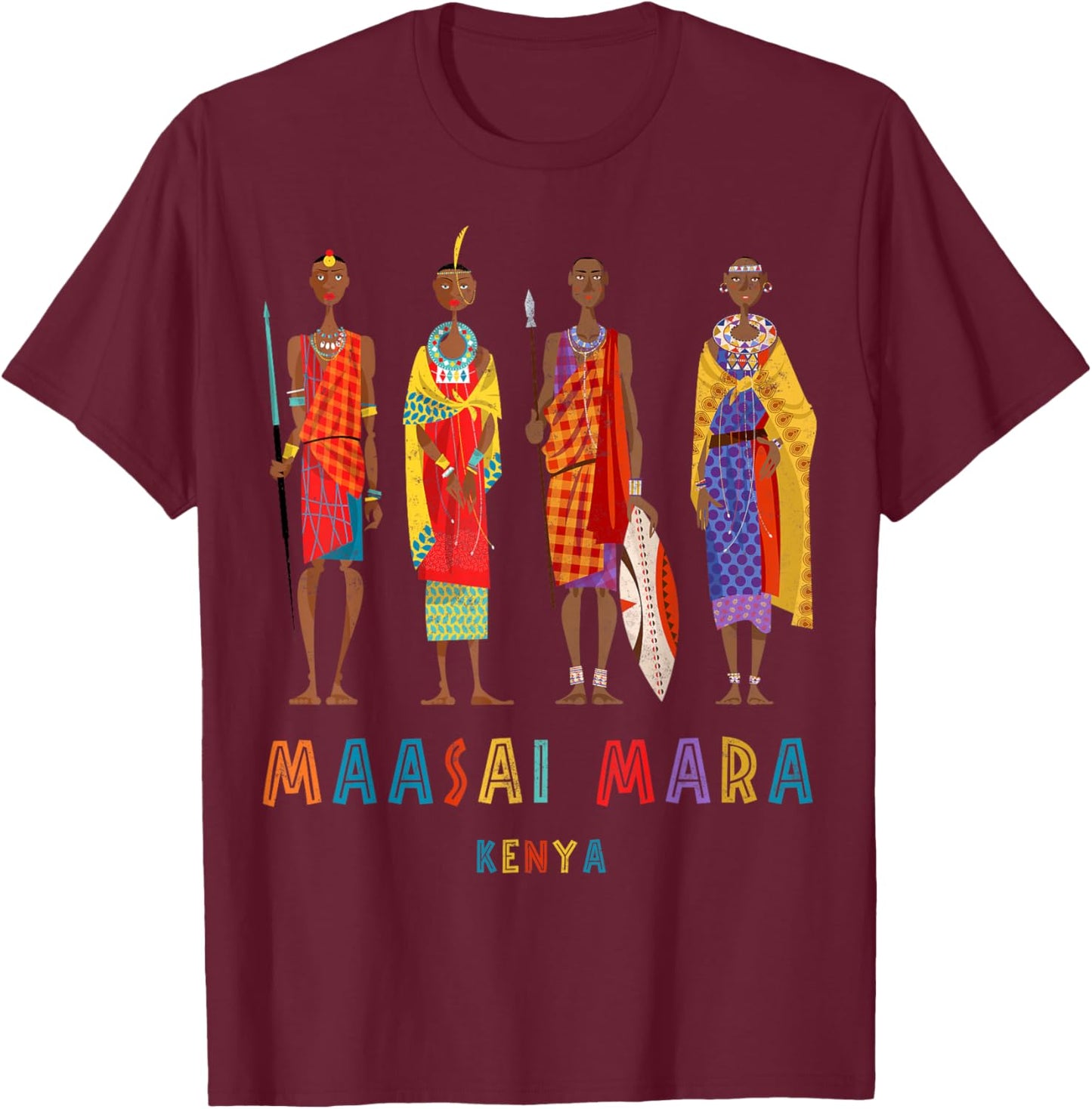 Travel Africa Kenya Map Nairobi Safari Maasai Mara Vacation T-Shirt - T-Shirt | Maroon