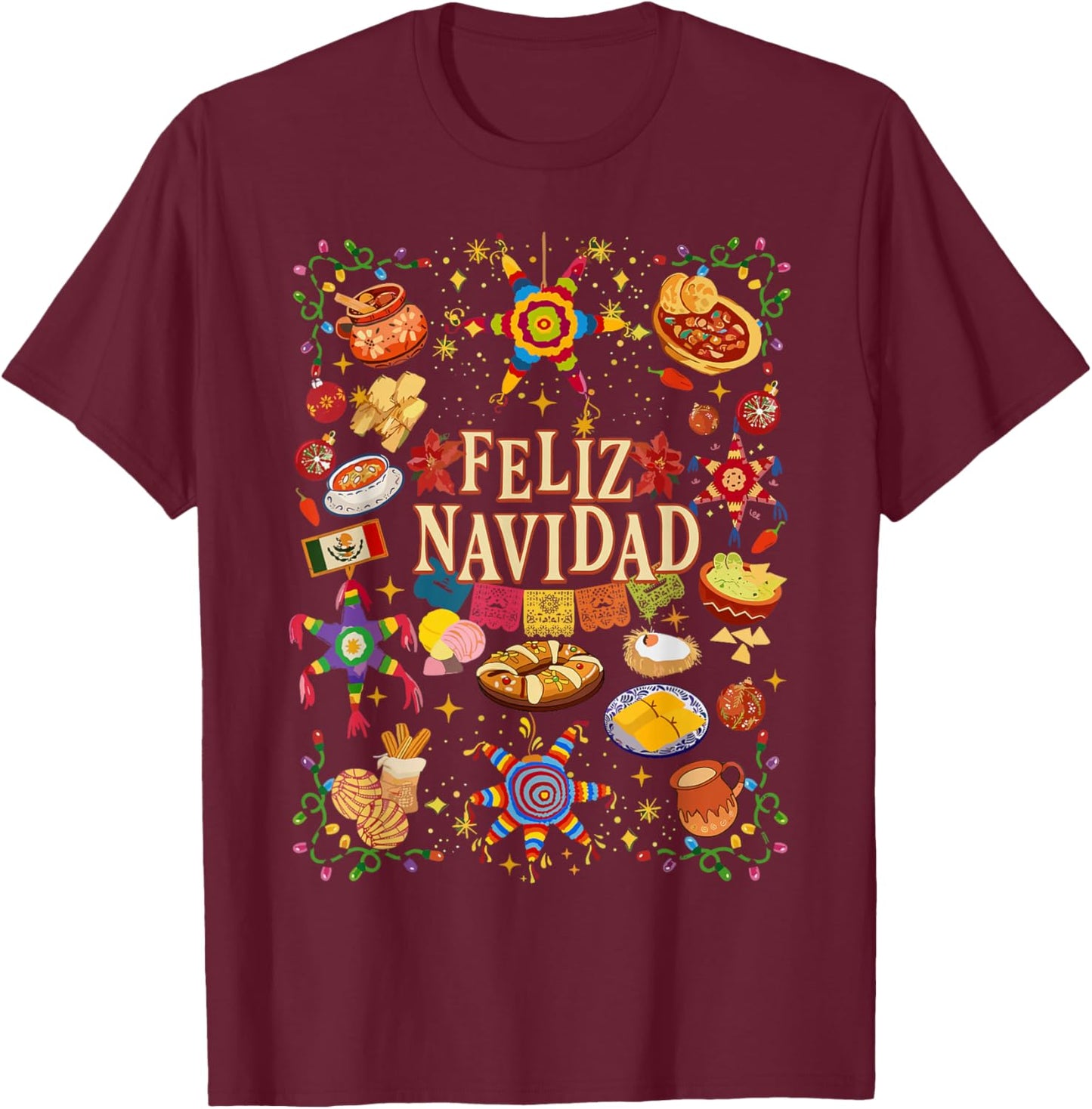 Retro Feliz Navidad Christmas Spanish Family Matching Xmas T-Shirt - T-Shirt | Maroon