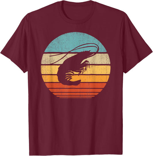 Shrimp Retro Vintage 60s 70s Sunset Sea Animal Seafood Lover T-Shirt - T-Shirt | Maroon
