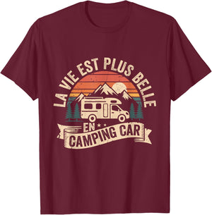 Retro Camper - Life Is More Beautiful in Camper Van T-Shirt - T-Shirt | Maroon