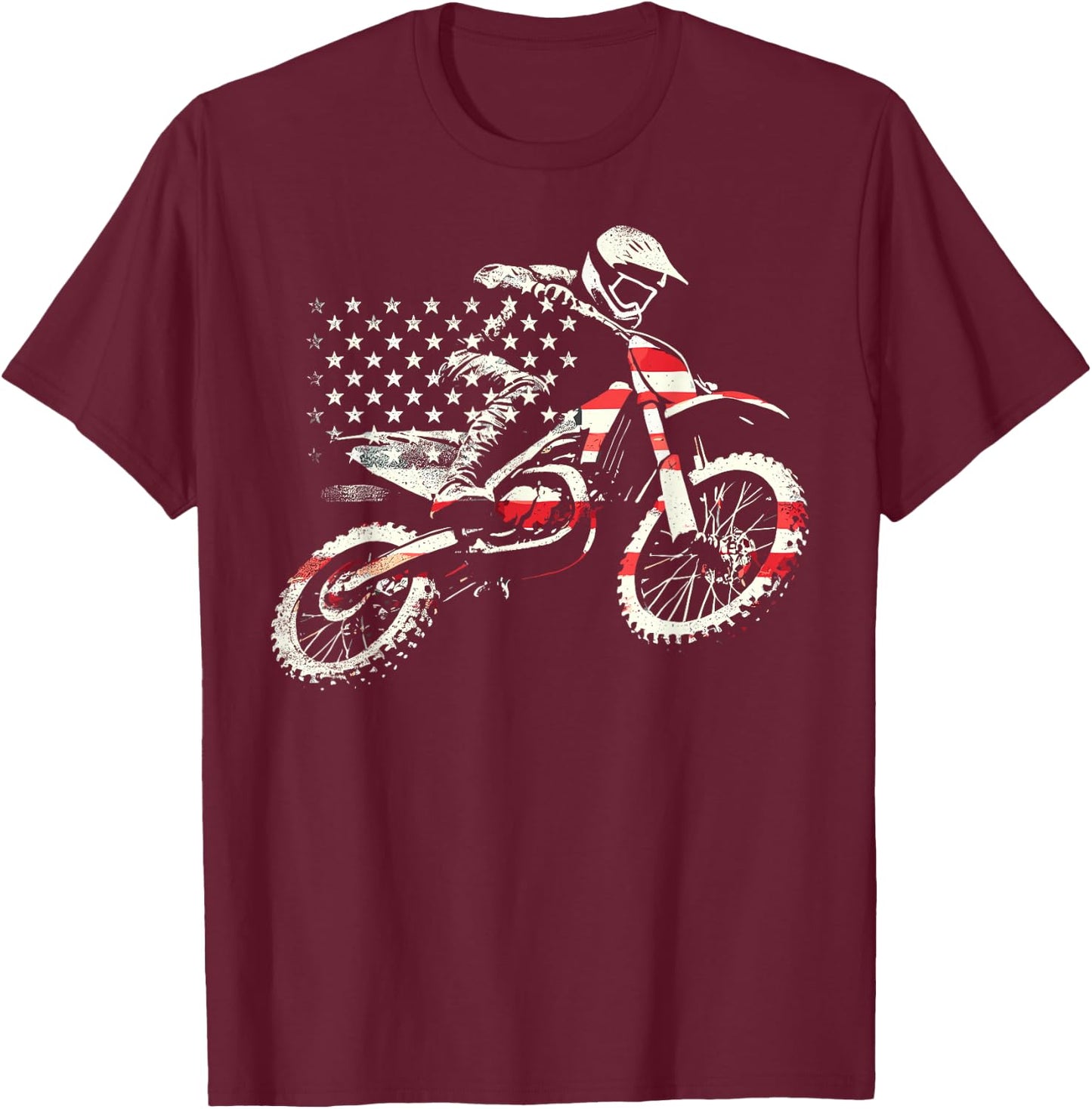 Dirt Bike Retro American Flag Motocross Enduro T-Shirt - T-Shirt | Maroon