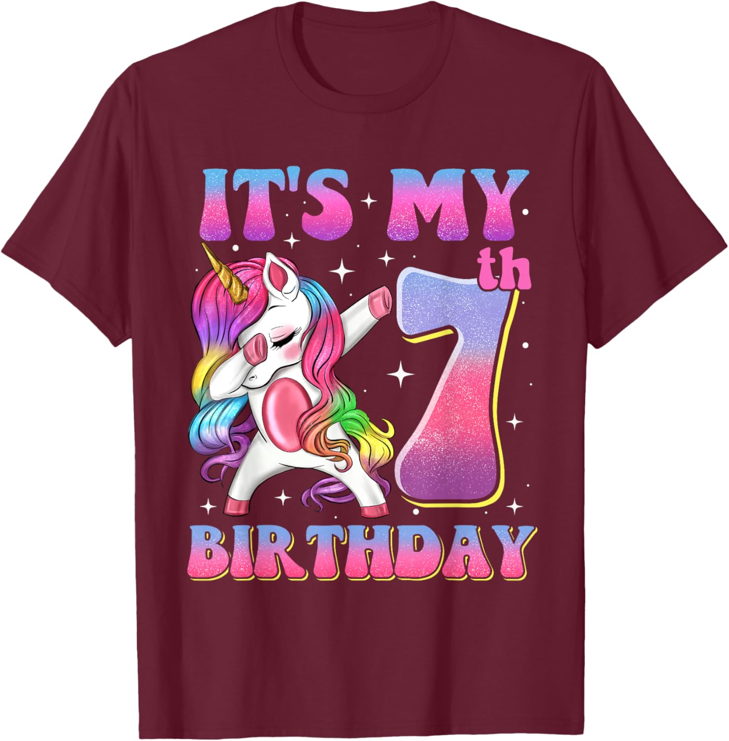 It's My 7th Birthday Dabbing Unicorn 7 Year Old Girls Kids T-Shirt - T-Shirt | Maroon
