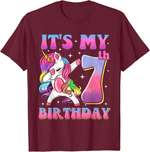 It's My 7th Birthday Dabbing Unicorn 7 Year Old Girls Kids T-Shirt - T-Shirt | Maroon