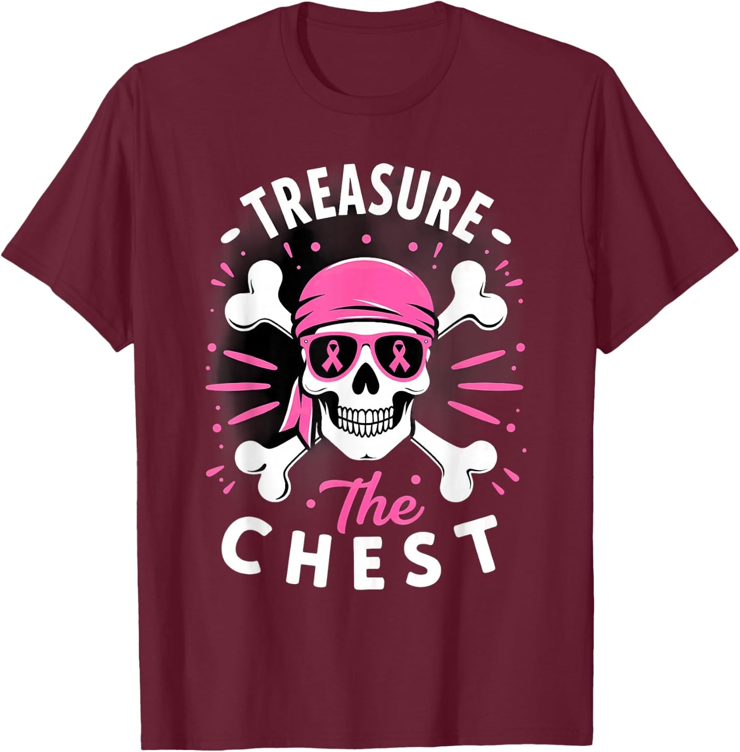 Breast Cancer Awareness Pirate Treasure the Chest T-Shirt - T-Shirt | Maroon