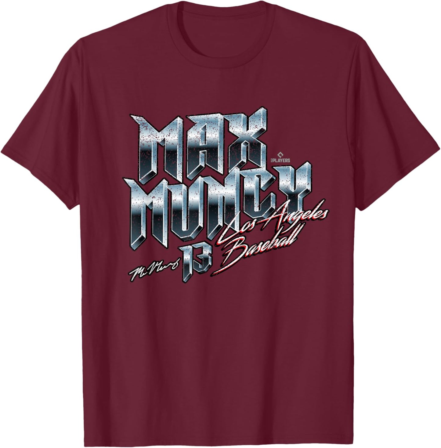 Max Muncy Los Angeles Baseball Heavy Metal MLBPA T-Shirt - T-Shirt | Maroon