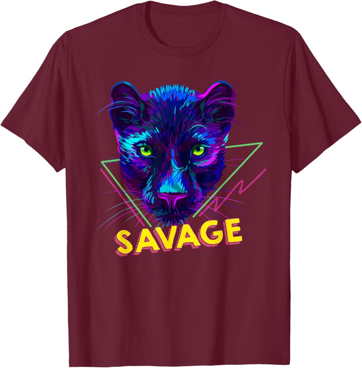 Savage - Abstract Multicolor Panther T-Shirt - T-Shirt | Maroon