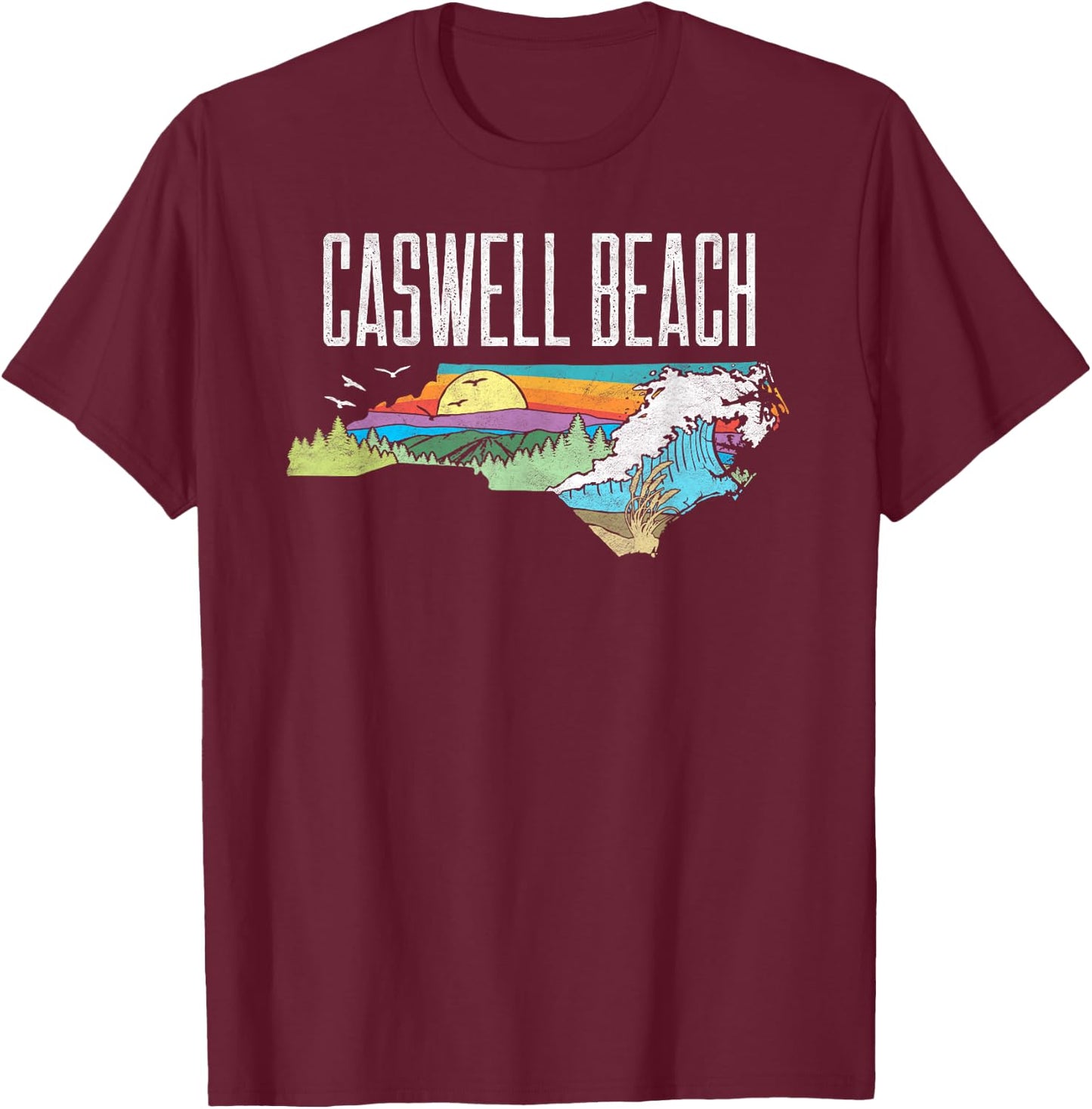 Caswell Beach State of North Carolina Outdoors Graphic T-Shirt - T-Shirt | Maroon