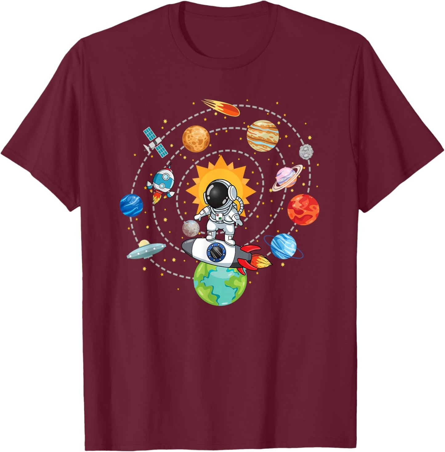 Solar System Planets Space Astronaut Universe Galaxy Kids T-Shirt - T-Shirt | Maroon