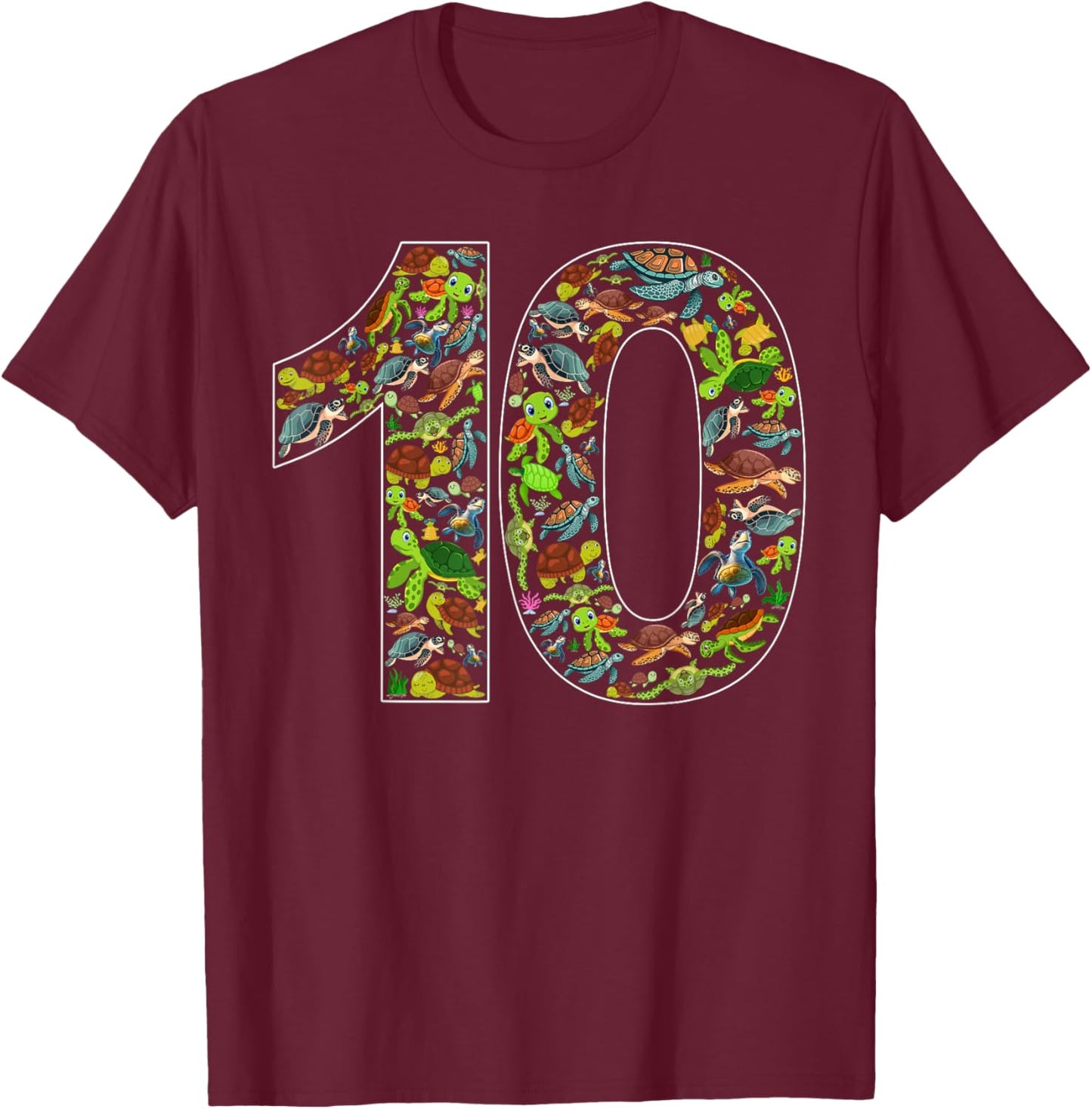 10th Birthday Sea Turtle Themed 10 Year Old Bday Boys Girls T-Shirt - T-Shirt | Maroon
