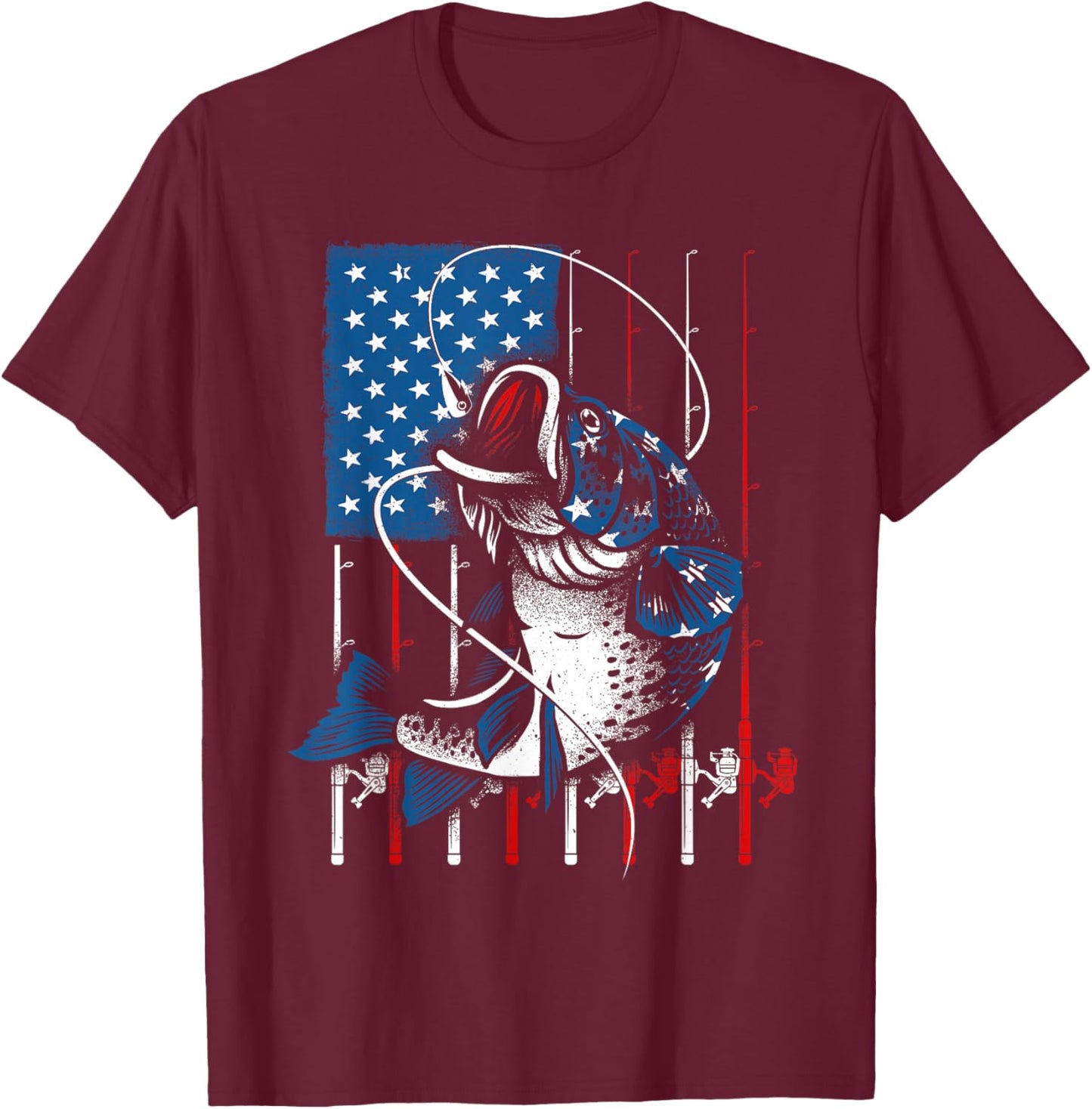 Cool Fishing Women American Flag USA Fish Lover T-Shirt - T-Shirt | Maroon